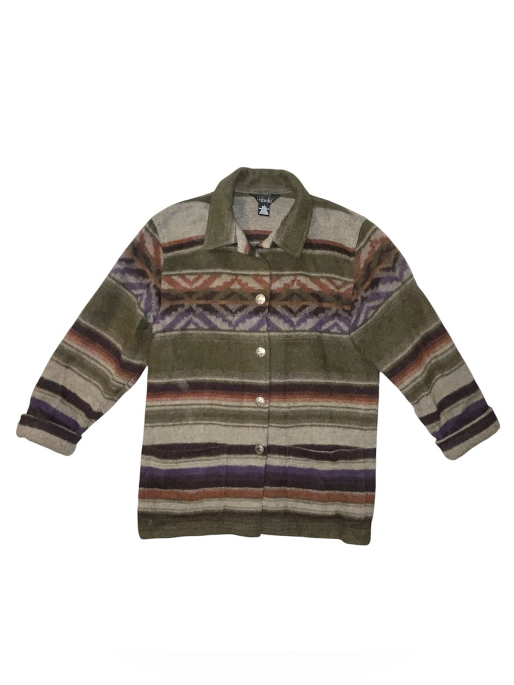 Vintage Rafaella Wool Blend Striped Jacket Southwestern Print Size Large